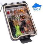 Ansnbo 36 pcs Fly Fishing Flies Kit, Hand Tied Trout Bass Fly Assortment with Fly Box, Dry Wet Nymph Flies Streamers Fly Fishing Lures