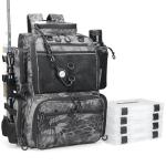 Rabjen Fishing Tackle Backpack with Rod Holders, Bottle Holder, Storage Bag Store Fishing Gear