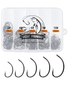 UCEC 220PCS Barbless Fishing Hooks, Carp Hooks Circle Curve Shank Fly Tying Fishing Hook Tackle Kit for Freshwater Saltwater Hair Rig Trout Size: 2# 4# 6# 8# 10#