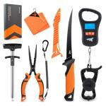 KastKing ToughTide 7pc Fishing Tool Kit, Rechargeable Digital Fish Scale with Lip Grip & Tape Measure, 7” Fillet Knife with Sheath & Sharpener, 8” Split Ring Pliers, Hook Remover, Microfiber Towel