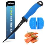 Queego Fish Fillet Knife 7 Inch,Razor-Sharp Flexible Blade,Ergonomic Non-Slip Handle - Perfect for Slicing Fish,Includes Safety Sheath and 1 Two Stage Knife Sharpener