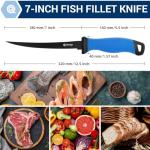 Queego Fish Fillet Knife 7 Inch,Razor-Sharp Flexible Blade,Ergonomic Non-Slip Handle - Perfect for Slicing Fish,Includes Safety Sheath and 1 Two Stage Knife Sharpener