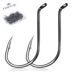 FishTrip Octopus Hooks Fishing Saltwater - 100pcs Offset Beak Fish Hooks/Closed Eye/Barded/Black for Fishing Rigs Bass Catfish 2/0