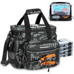 KastKing BaitSpace Fishing Tackle Bag With 4 Tackle Boxes & Removable Bait Binder, Water-Resistant Tackle Storage, Durable Fishing Gear, Adjustable Shoulder Strap