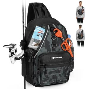 KastKing Karryall Sling Tackle Bag–Fishing Sling Pack,Fishing Backpack With Rod Holder,MOLLE System,Soft Bait & Gear Storage