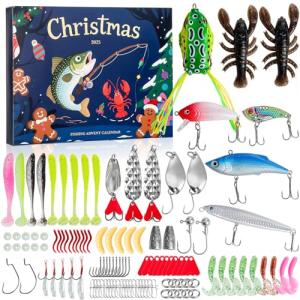 Fishing Advent Calendar 2025,114PCS Fishing Lures Set for Fisher Adult Men Teen Boys,24 Days Christmas Countdown Advent Calendar,2025 Xmas Surprise Gift