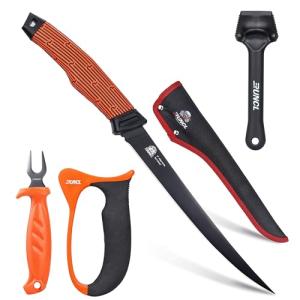PROBITE RUNCL Fishing Fillet Knife Combo Set, Fishing Tools Kit With 9" Fillet Knife, Fillet Fork, Knife Sharpener and Fish Scaler Remover, 4 Pieces fishing Kit Tool, Perfect for Fresh or Saltwater