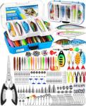 PLUSINNO Fishing Tackle Box with Tackle Included, 373PCS Fishing Lures Kit with Removable Tray, Fishing Gear with Pliers, Weights, Hooks, Accessories, Fishing Tackle Lure Kit Gifts for Men Bass Trout