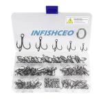 INFISHCEO Fishing Treble Hooks Kit, 200pcs Mixed Sizes 2, 4, 6, 8, 10, High Carbon Steel, 3X Strong, Sharp, Round Bend, Saltwater & Freshwater