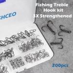 INFISHCEO Fishing Treble Hooks Kit, 200pcs Mixed Sizes 2, 4, 6, 8, 10, High Carbon Steel, 3X Strong, Sharp, Round Bend, Saltwater & Freshwater