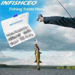 INFISHCEO Fishing Treble Hooks Kit, 200pcs Mixed Sizes 2, 4, 6, 8, 10, High Carbon Steel, 3X Strong, Sharp, Round Bend, Saltwater & Freshwater