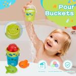 Toddler Bath Toys for Babies, 26 Pcs Mold Free Bathtub Toys with Fishing Rod Floating Boats Spoons Bucket No Hole Sea Animals and Storage Bag, Water Table Pool Toys for Toddlers and Kids