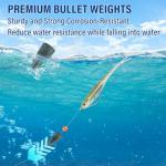 Alwonder 30-Pack Bullet Fishing Sinkers Worm Weights Sinkers Bass Fishing Carolina Rig Texas Rig Slip Sinker Sliding Lead Weight Saltwater Freshwater Punch Shot 1/8oz