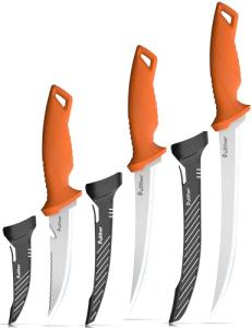 pullther fishing 3 pcs Fillet Knife for fish,9 Inch and 7 Inch Filet Knives,5 Inch Stainless Steel Fishing Bait Knife with Non-Slip Handle,Fishing Gear Set with Protective Sheath