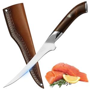 Bodacious Knives Handmade Fillet Knife, Super High Carbon Stainless Steel Boning Knife, Professional Ultra Sharp Fish knife with Ergonomic Wooden Handle, Home & kithcen use