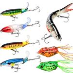 Fishing Lure - 7-Piece Topwater & Swimbait Set with 360° Rotating Propeller Tail Lures, Weedless Frog Baits,3D Eyes S-Shaped Diving Crankbait for Bass, Pike, Walleye, Anti-Loss Hooks