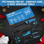 TOPFORT Fishing Gear Tool Kit - 7PC Saltwater Fishing Pliers Accessories Set - Fishing Equipment with Fish Knife Scissors Hook Remover Tools Line Cutter and Fish Lip Gripper - Fishing Gifts for Men