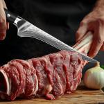 SHAN ZU 7 Inch Fillet Knife, Japanese Steel Damascus Boning Knife, Professional Sharp High Carbon Super Steel Kitchen Utility Knife with Ergonomic G10 Glass Fiber Handle