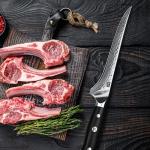 SHAN ZU 7 Inch Fillet Knife, Japanese Steel Damascus Boning Knife, Professional Sharp High Carbon Super Steel Kitchen Utility Knife with Ergonomic G10 Glass Fiber Handle