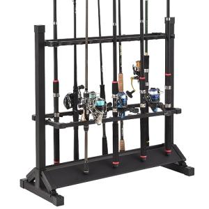 Jorazor Fishing Rod Holders,Fishing Pole Holders,Fishing Rod Rack,24 Slots to Hold Rods & Reel Combo,Lightweight Aluminum Vertical Fish Pole Garage Storage with Wheels (Black)