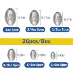 26PCS Egg Weights Egg Fishing Sinkers Lead Weights Catfish Weights Slide Sinkers for Fishing Line Assortment