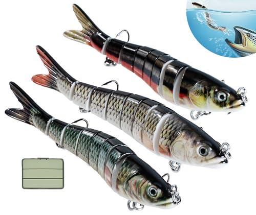 Fishing Lures 3 Pack Crank Baits for Slow Sinking Glide and Swim and Lifelike Bait for Saltwater and Freshwater Trout and Sea Bass, Crappie, Walleye, Pike,Bluegill,Salmon