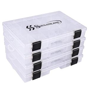 Sougayilang Fishing Tackle Boxes - 3600 3700 Plastic Storage Organizer Box with Removable Dividers - Fishing Tackle Storage - 4 Packs 3600 Transparent Tackle Trays
