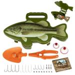 Flambeau Outdoors Wild Bite Fishing Tackle Box Kit Green/BASS - Tackle Box for Beginners, 25-Piece Multi-Species Tackle Assortment for Catching Bass/Panfish/Trout, Spade and Plier Multi-Tool