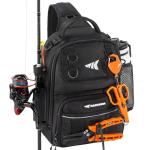 KastKing BaitSpace Standard Fishing Tackle Sling Bag, Water-resistant Sling Pack for Bank, Wader & Boat Fishing, Rod & Beverage Holder, Adjustable Straps, Durable 420D Nylon Fabric