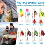 16pcs Fishing Lures Spinner Baits, Trout Bass Salmon Lures Kit with Treble Fishing Hooks & Rooster Tail, Fishing Gears Spinnerbait Spoons Baits for Freshwater Saltwater Trout, Gift for Men