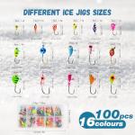 Master Ice Fishing Jigs Kit, Glow in Dark Ice Fishing Lures Set with Sensitive Jig Heads for Panfish, Crappie, Walleye, Perch with Tackle Storage Box(100pcs)
