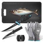 FLISSA 4PCS Fish Fillet Set with 6" Fillet Knife, 24"*13" Non-Slip Fish Fillet & Cleaning Mat, Knife Sharpener and Cut Resistant Gloves, Fish Cleaning kit for Easy Fish Cleaning, Filleting and Cutting