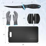 FLISSA 4PCS Fish Fillet Set with 6" Fillet Knife, 24"*13" Non-Slip Fish Fillet & Cleaning Mat, Knife Sharpener and Cut Resistant Gloves, Fish Cleaning kit for Easy Fish Cleaning, Filleting and Cutting
