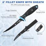 FLISSA 4PCS Fish Fillet Set with 6" Fillet Knife, 24"*13" Non-Slip Fish Fillet & Cleaning Mat, Knife Sharpener and Cut Resistant Gloves, Fish Cleaning kit for Easy Fish Cleaning, Filleting and Cutting