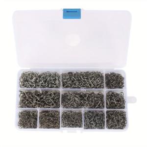 Elvaesther 1600PCS Barbed Fishing Hooks with Holes, Bait Holder Hooks in 10 Sizes, Carbon Steel Powerful Worm Hooks for Bass, Saltwater & Freshwater Fishing