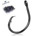 FishTrip Circle Hooks Saltwater 25pcs,in-Line Circle Fishing Hooks 5X Strong for Catfish,Black/High Carbon Steel/Non-Offset/Closed Eye/Wide Gap for Striped Bass Salmon (Size 1#)