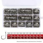 Elvaesther 1600PCS Barbed Fishing Hooks with Holes, Bait Holder Hooks in 10 Sizes, Carbon Steel Powerful Worm Hooks for Bass, Saltwater & Freshwater Fishing