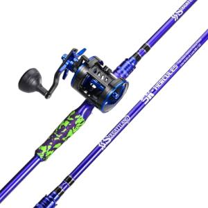 Sougayilang Inshore Saltwater Fishing Rods Combo, 7-Foot Casting Rods with ECT15L Trolling Reel, Contoured EVA Handles & Fighting Butt- Left Handed
