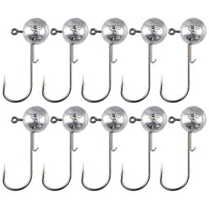 1/12, 1/8, 1/4, 3/8, 1/2 oz Jig Heads 10-Pack, Round Ball Jig Head Hooks Kit with 5 Versatile Weights for Freshwater Saltwater Bass Trout Crappie Fishing Lures, THOUISLAND