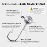 1/12, 1/8, 1/4, 3/8, 1/2 oz Jig Heads 10-Pack, Round Ball Jig Head Hooks Kit with 5 Versatile Weights for Freshwater Saltwater Bass Trout Crappie Fishing Lures, THOUISLAND