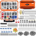 PLUSINNO 253pcs Fishing Accessories Kit, Fishing Tackle Box with Tackle Included, Fishing Hooks, Fishing Weights Sinkers, Spinner Blade, Fishing Gear for Bass, Bluegill, Crappie, Fishing