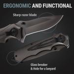 Grand Way Pocket Knife for Men - Best Folding Knives with Glass Breaker and Pocket Clip - Tactical Camping Hunting Fishing EDC Survival Knife - Gifts for Men -Gray 6495