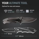 Grand Way Pocket Knife for Men - Best Folding Knives with Glass Breaker and Pocket Clip - Tactical Camping Hunting Fishing EDC Survival Knife - Gifts for Men -Gray 6495