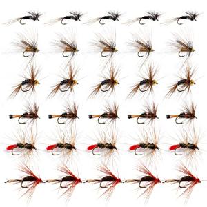 Goture 30pcs Lures Fly Fishing Flies Kit - Trout Bass Salmon Fishing Assortment - Dry Wet Streamers Nymphs