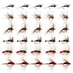 Goture 30pcs Lures Fly Fishing Flies Kit - Trout Bass Salmon Fishing Assortment - Dry Wet Streamers Nymphs