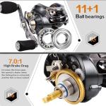 Sougayilang Baitcasting Fishing Reel, 11+1 Shielded Bearings, 18LB Carbon Fibre Drag, 7.0:1 Baitcsters,Magnetic Brake System Fishing Reel