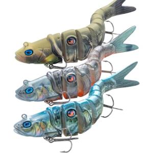 Handing Realistic Multi-Jointed Lures 4.7" Lifelike Fishing Bait for Bass and Walleye, 3-Pieces Swimbait with Mustad Hooks for Freshwater & Saltwater 5/8oz