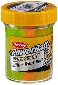 Berkley PowerBait Glitter Trout Bait, Rainbow, Fishing Dough Bait, Scent Dispersion Technology, Irresistible Scent and Flavor, Moldable and Easy to Use, Jar