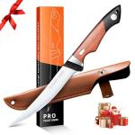 PURPLEBIRD 6" Fillet Knife for Fish with Sheath, 440C Stainless Steel Boning Knife for Meat Cutting with Wood Handle, Fish Filleting Knives Kitchen & Outdoor for Fishing, Hunting, BBQ, Christmas Gifts