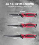 Sidomma Fillet Knife and Bait Knife Set Performance 5"-6"-7" G4116 German Flex Razor Sharp Stainless-Steel Blade with Sheath for Filleting and Boning, Pro Fishing Gear and Equipment Tools, Cool Fishing Gift for Men (Black-Red)